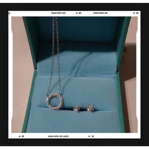 New~DIAMONIQUE Small Infinity Circle Necklace & Stud Earring Set~925 Sterling